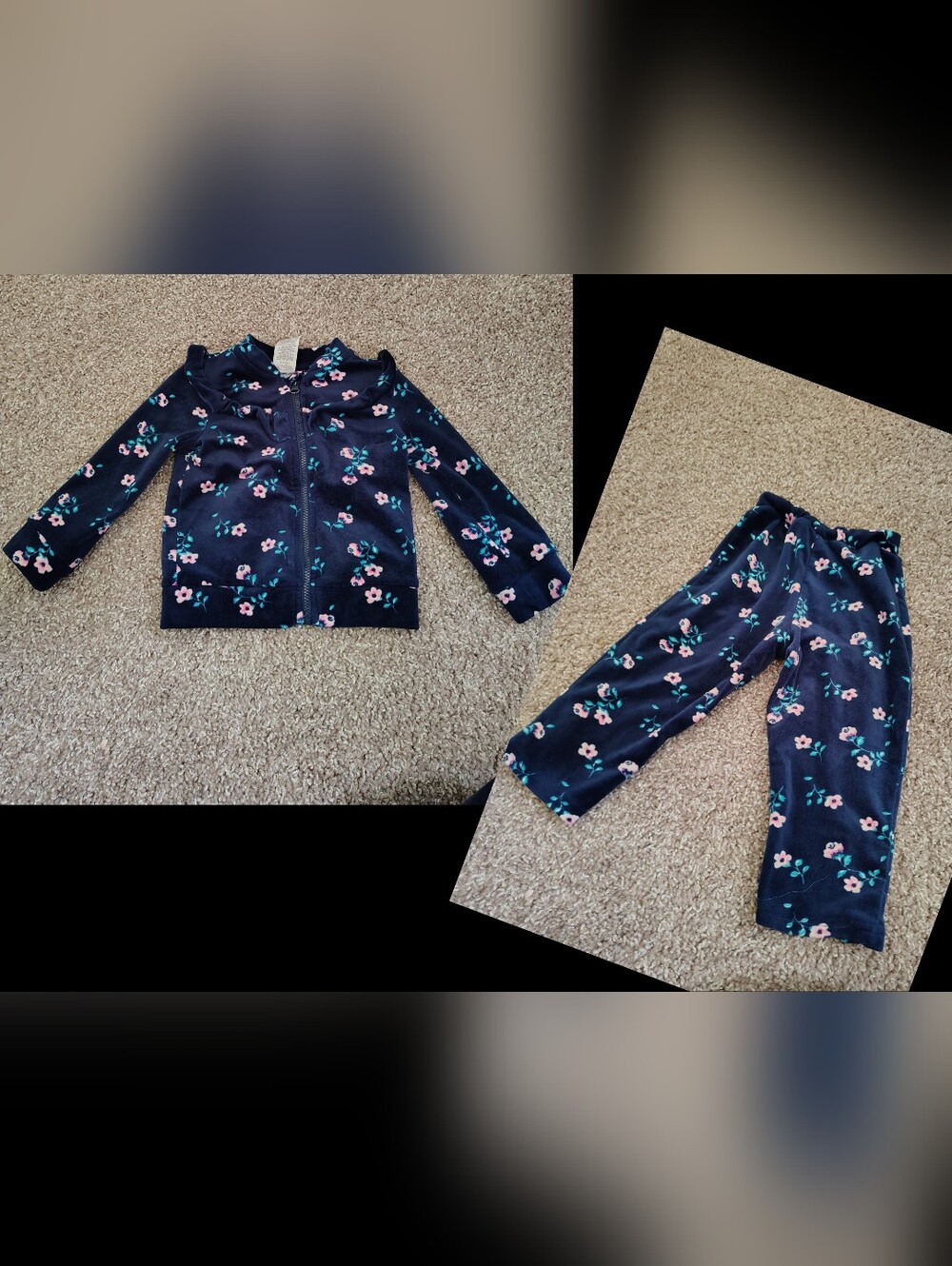 Wonder Nation Girls Sweater and pant suit set BLue Floral Sz 18 mo